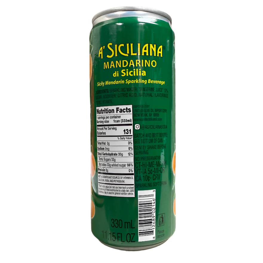 A' Siciliana Sicilian Mandarin Sparkling Beverage, Mandarino di Sicilia, 4 x 330ML Can - Image 4