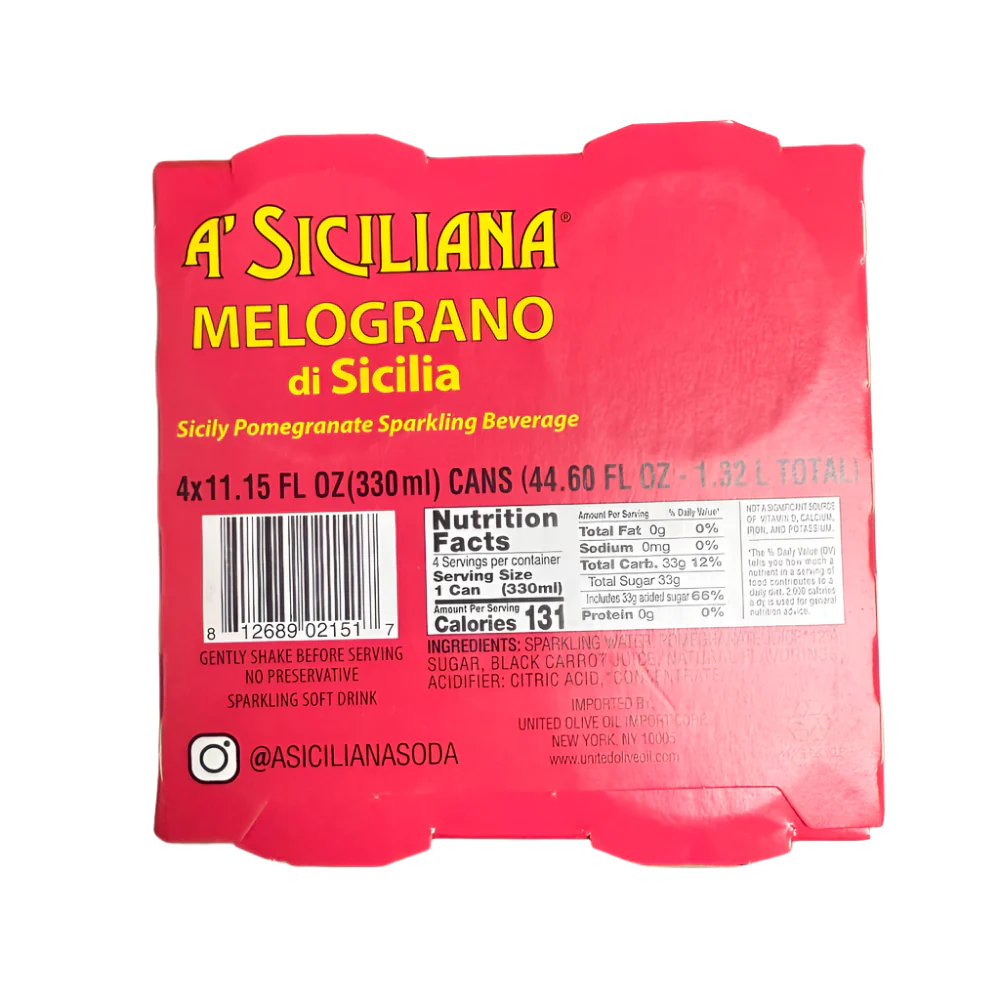 A' Siciliana Sicilian Pomegranate Sparkling Beverage, Melograno di Sicilia, 4 x 330ML - Image 2