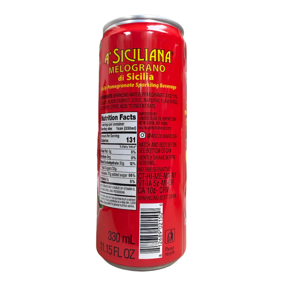 A' Siciliana Sicilian Pomegranate Sparkling Beverage, Melograno di Sicilia, 4 x 330ML - Image 5