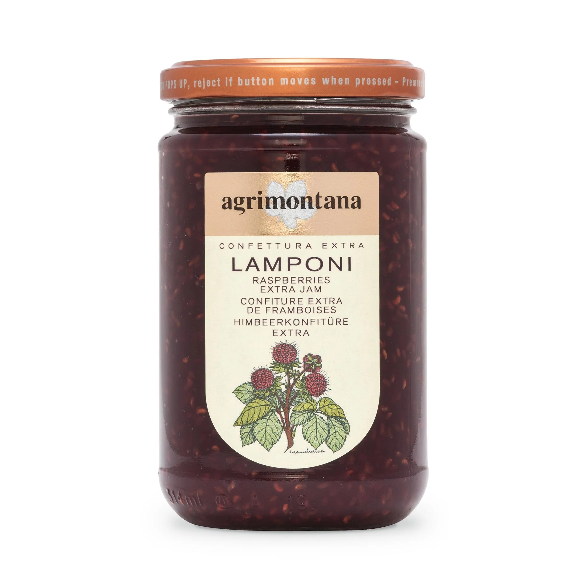 Agrimontana Raspberries Extra Jam, Lamponi, 12.3 oz | 350g