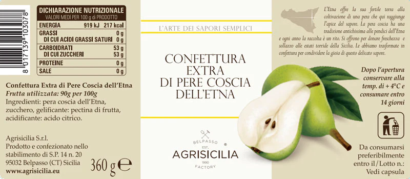 Agrisicilia ETNA Pears Extra Jam, 12.7 oz | 360g - Image 2