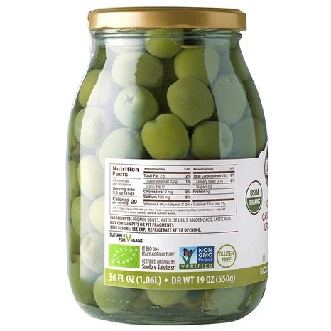 Asaro Organic Pitted Castelvetrano Green Olives jar, 19 oz | 550g - Image 2