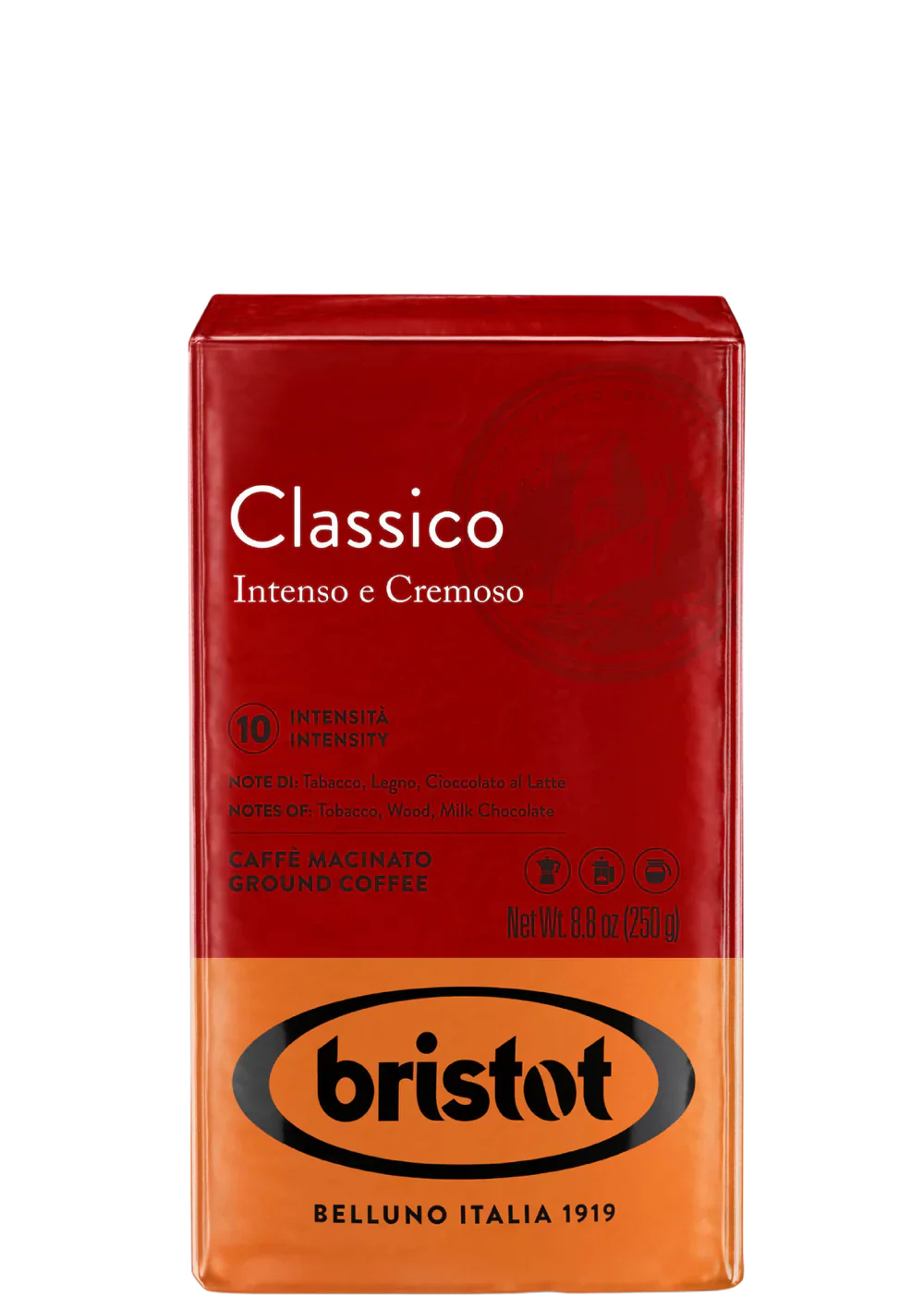 Bristot Classico Intense & Cramy, Ground Coffee, 10 Intensity, Medium Roast