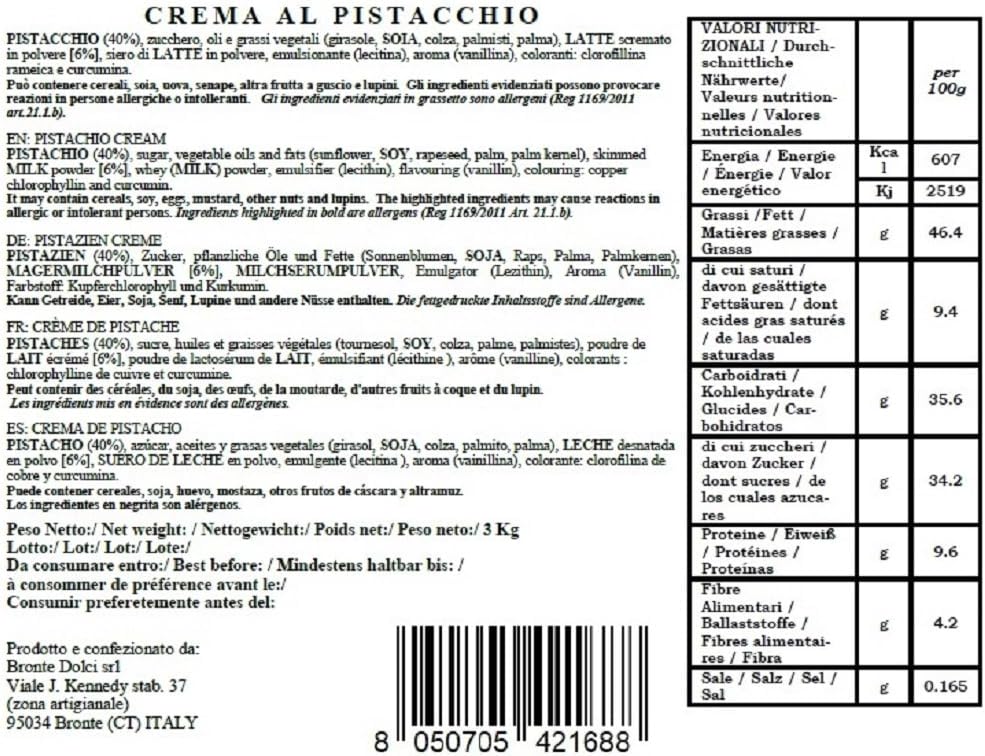 Brontedolci Cream di Pistacchio, 40% Pistachio Cream Elite, 3kg Tub - Image 2