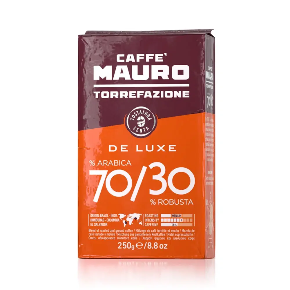 Caffe Mauro De Luxe Ground Espresso, 70% Arabica 30% Robusta, 8.8 oz | 250g