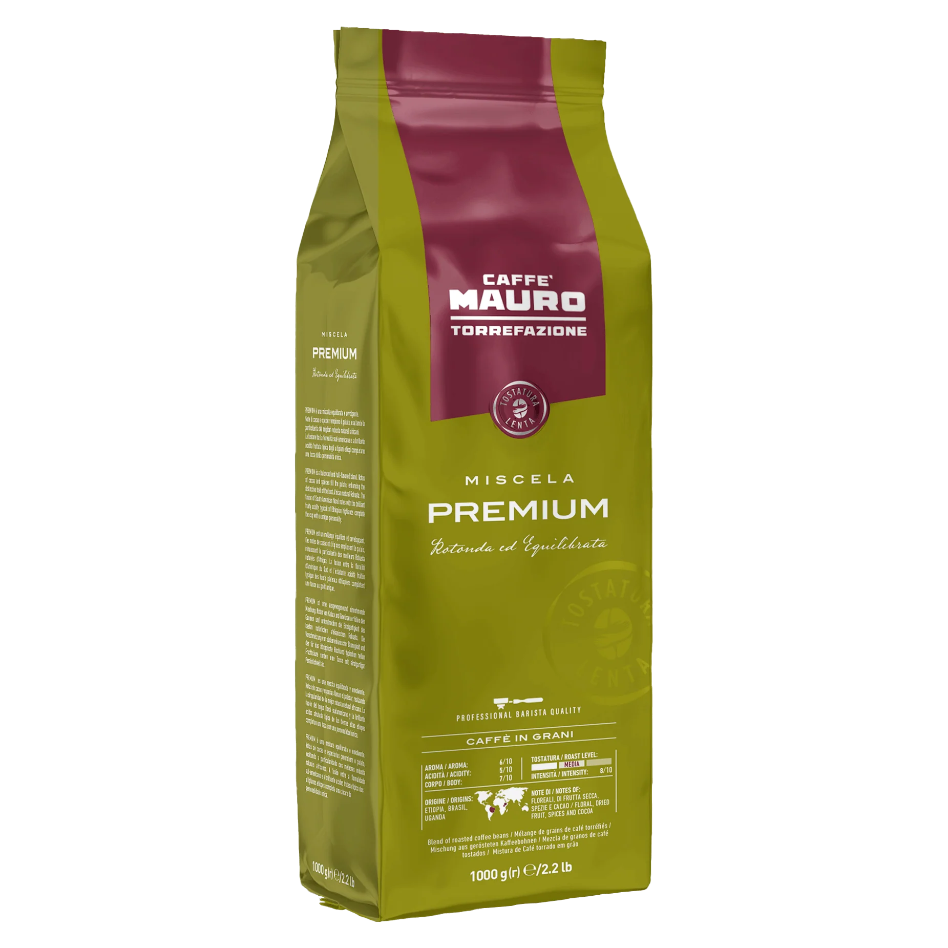 Caffe Mauro Premium Coffee Beans, Medium Roast 8/10 Intensity, 2.2 lb | 1000g
