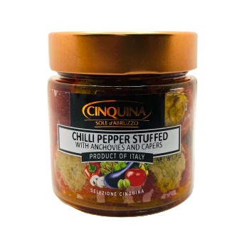 Cinquina Chilli Peppers Stuffed with Anchovies & Capers, 7.7 oz | 190g