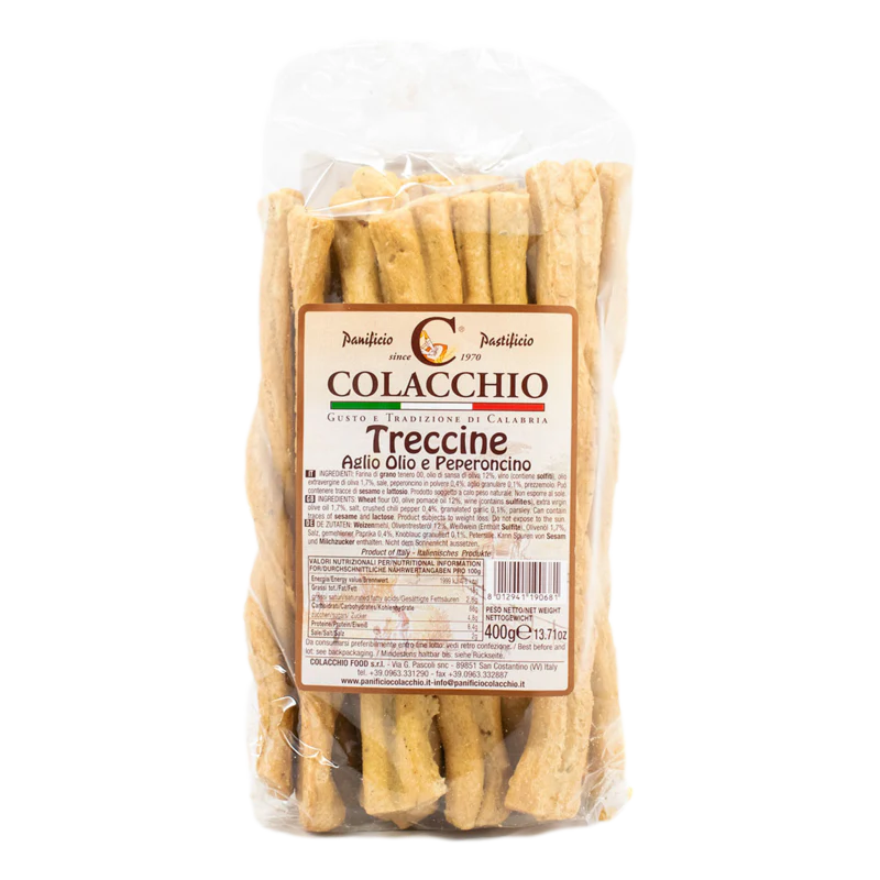 Colacchio Twisted Taralli Garlic Oil and Pepper, Aglio olio e Peperoncino, 14.11 oz | 400g