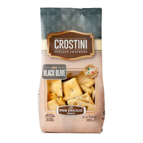 Pan Ducale Crostini Italian Crackers with Black Olives, 7 oz | 200g