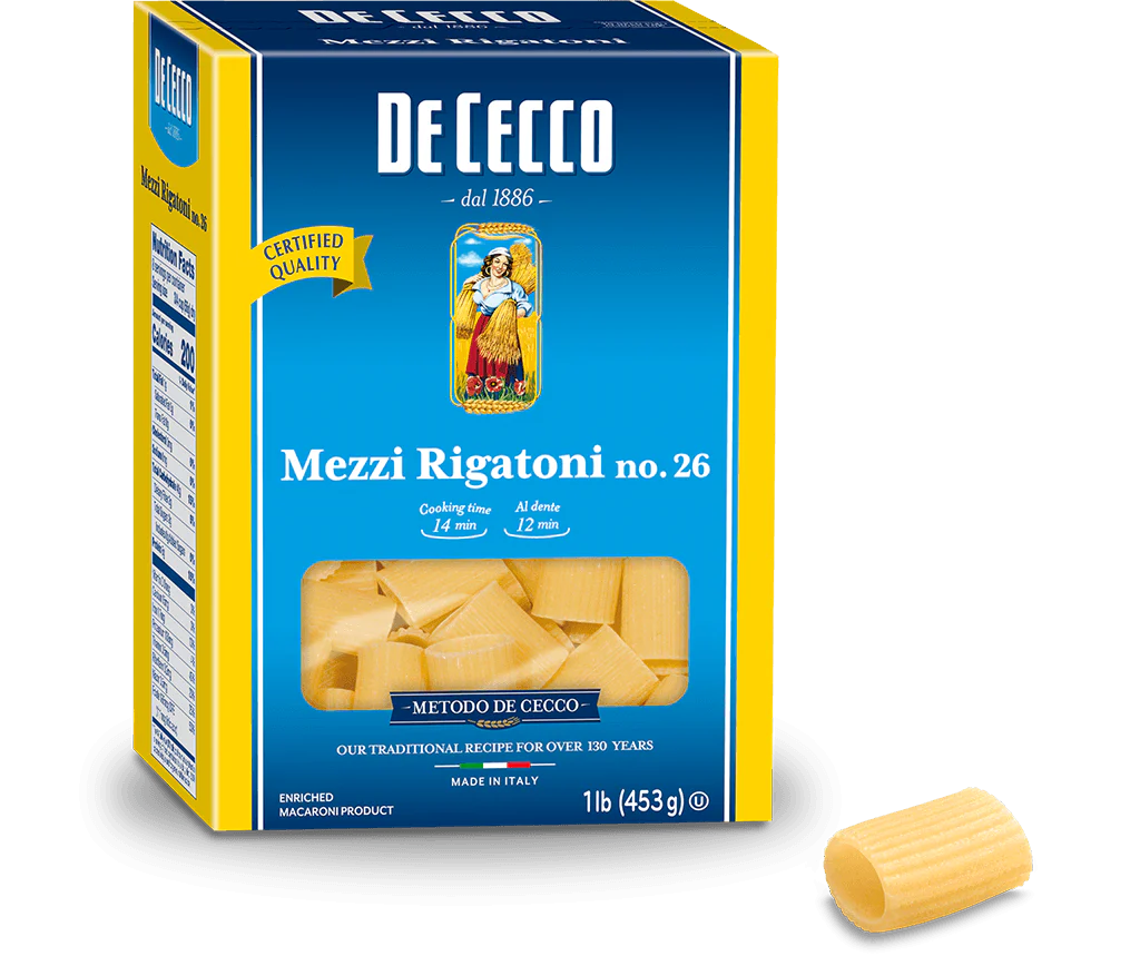 De Cecco Mezzi Rigatoni, #26, 1 lb | 453g