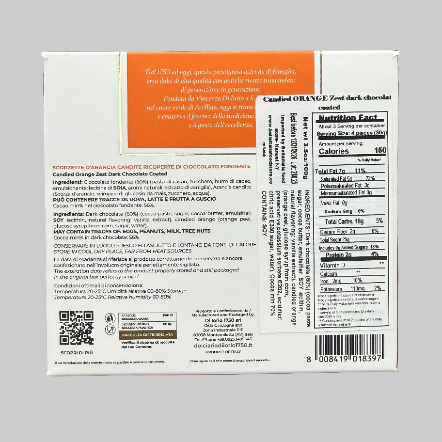 Di Iorio Candied Orange Zest w/ Dark Chocolate, 3.53 oz | 100g - Image 2