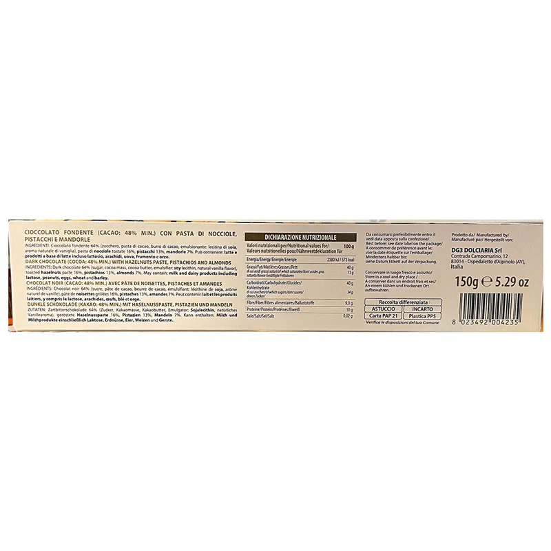 DiGennaro Dark Chocolate with Hazelnuts, Pistachios and Almonds, 5.29 oz | 150g - Image 2