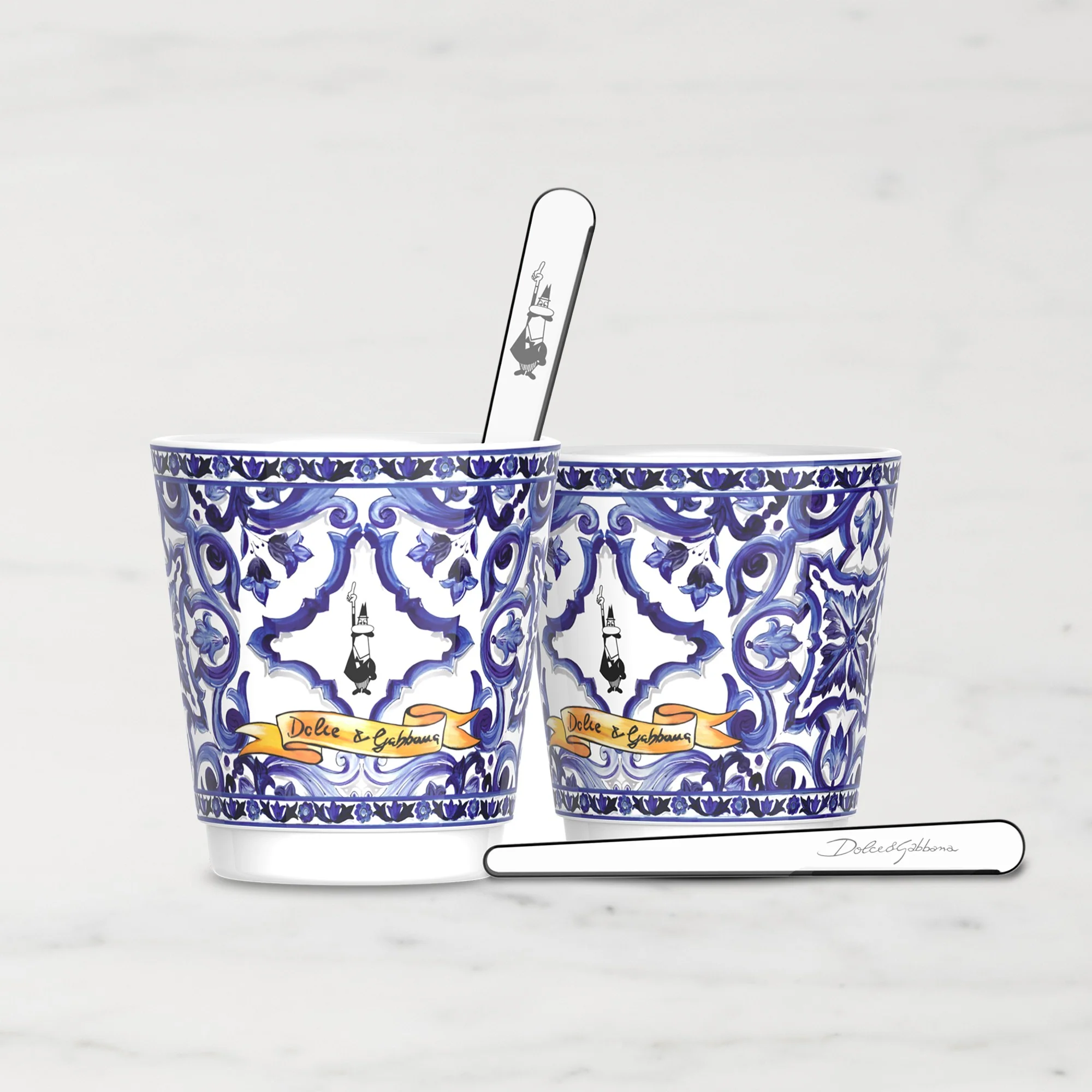 Bialetti Dolce & Gabbana Gift Set – 2 Cups & 2 Stirrers - Blu Mediterraneo