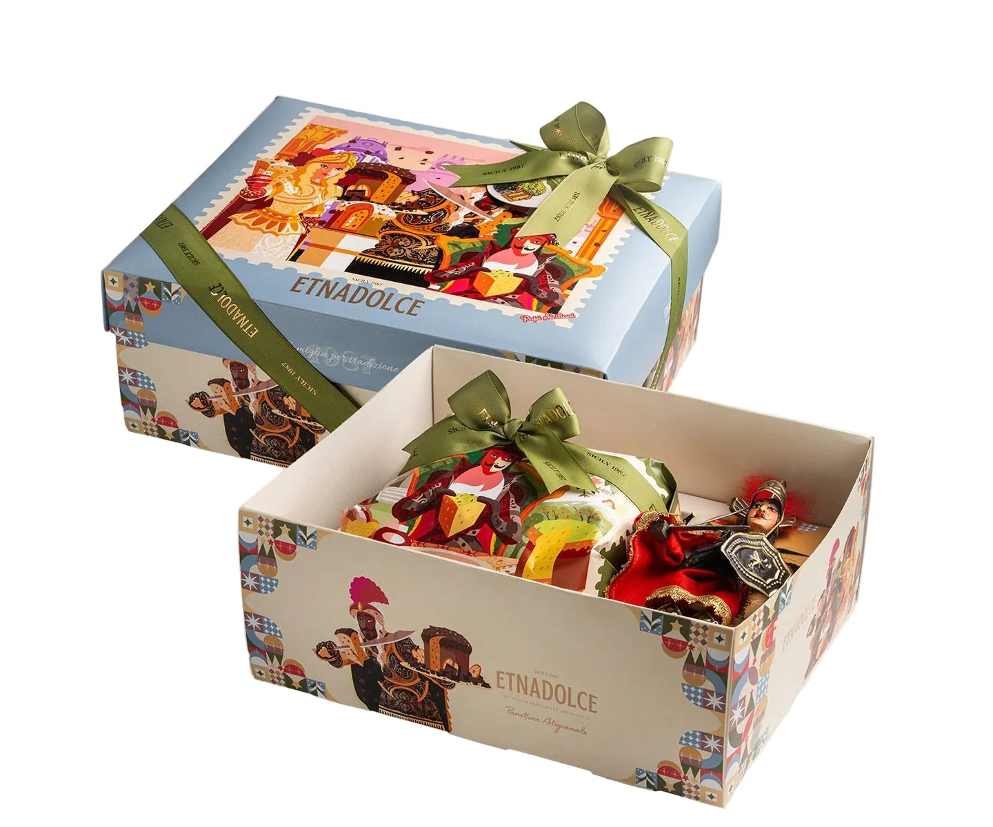 Etnadolce Vulcano Panettone – Salted Pistachio, 1 kg Gift Box with Sicilian Pupo “Orlando” - Image 3