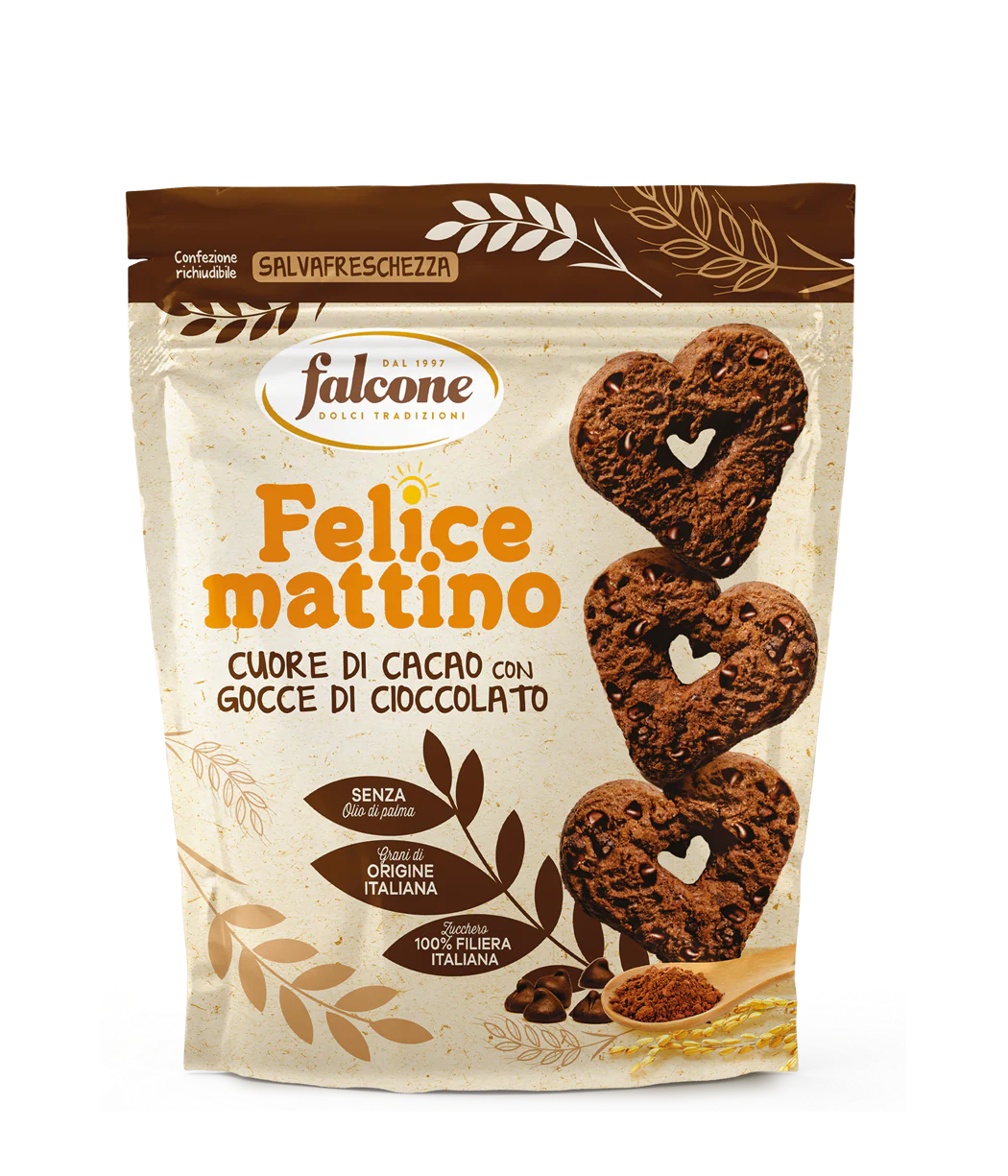 Falcone Cocoa Hearts With Chocolate Chips Cookies, 17.6 oz | 500g