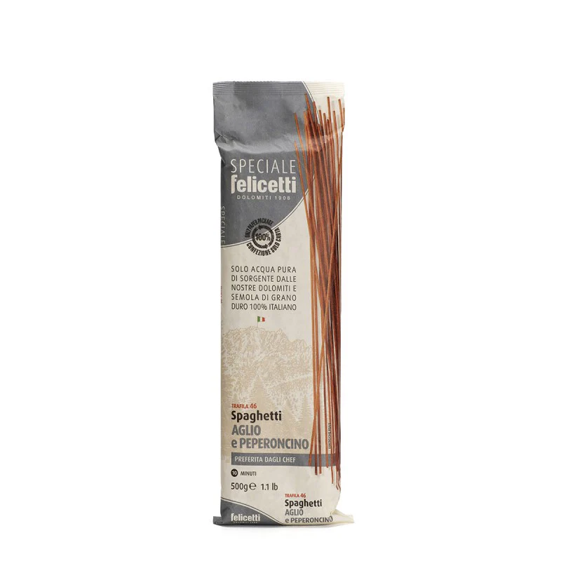 Felicetti Spaghetti Aglio e Peperoncino, Garlic & Red Pepper Pasta, 17.6 oz | 500g