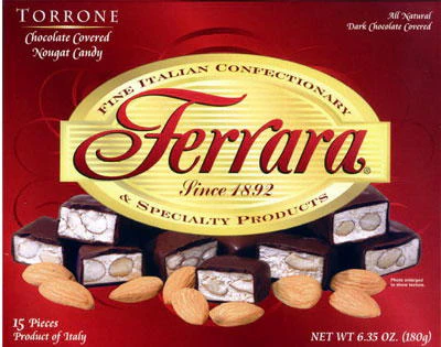 Ferrara Dark Chocolate Covered Torrone, Soft Nougat, 15 pieces, 6.35 oz | 180g