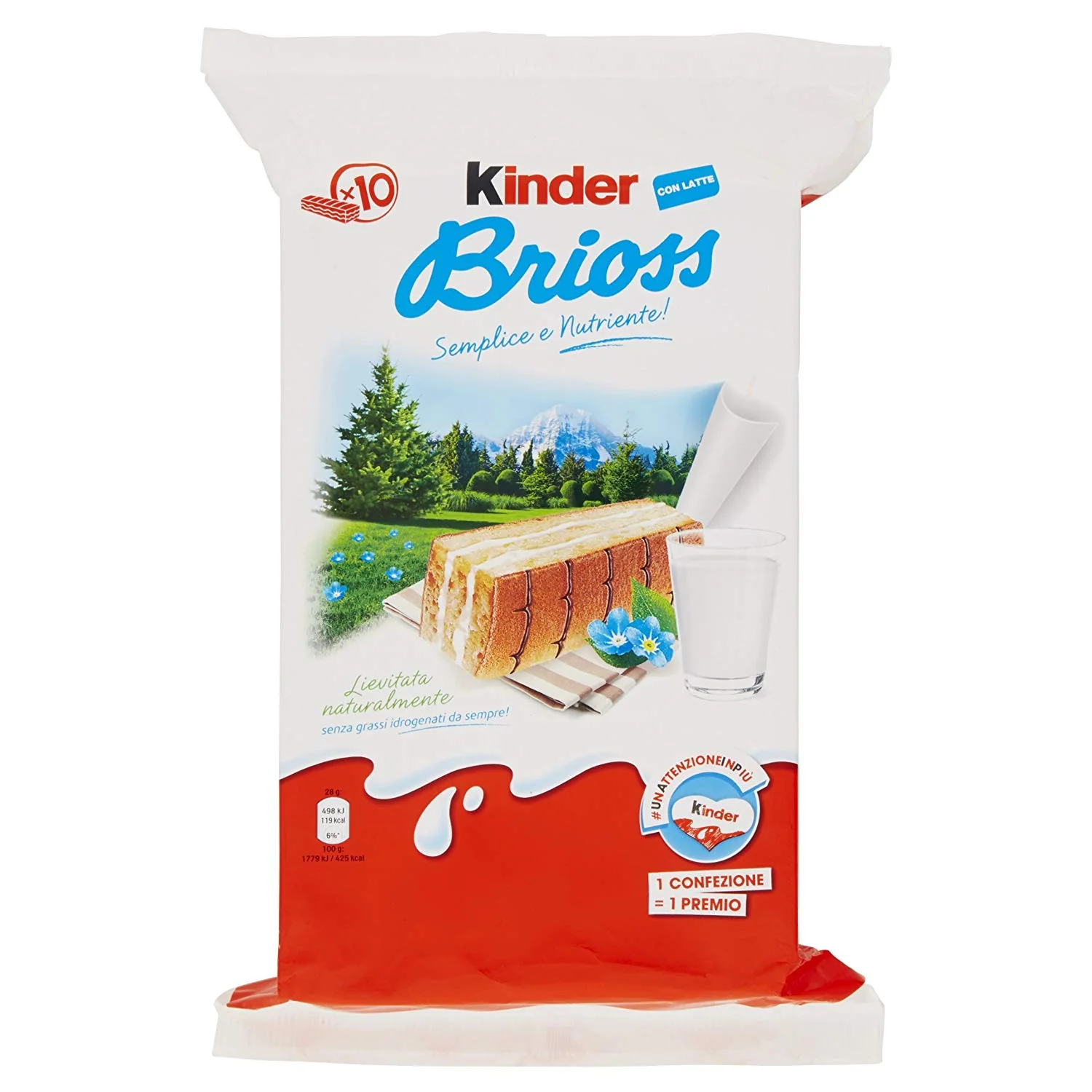 Ferrero Kinder Brioss Latte Milk Cream Snack Cakes – 10 Pack (9.8 oz / 278g)