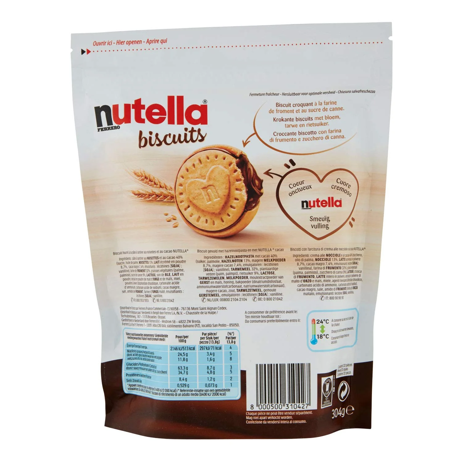 Ferrero Nutella Biscuits, Resealable Bag, 304g - Image 2