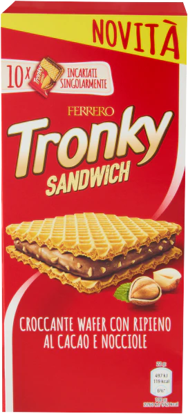 Ferrero Tronky Sandwich Hazelnuts Chocolate Filling, 10 x 22g, 220g