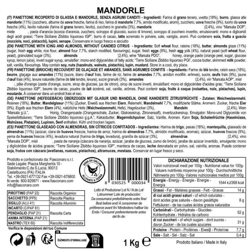 Fiasconaro Panettone with Almonds, Mandorle Panettone, 35.3 oz | 1 kg - Image 4