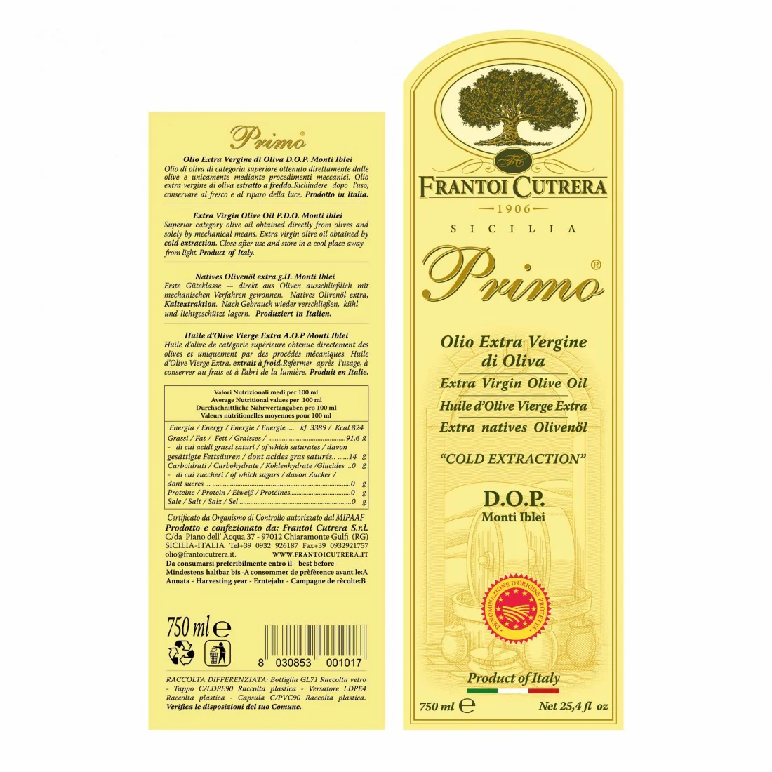 Frantoi Cutrera Primo Extra Virgin Olive Oil, 25.4 fl oz | 750 mL - Image 2