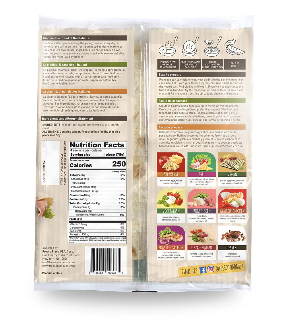 Fresco Classic Piadelle, Piadina, 4 x 75g, 10.6 oz | 300g - Image 2
