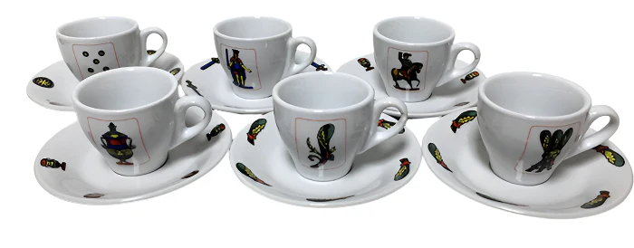Italian Playing Cards Espresso Cups and Saucers set of 6 - Image 3