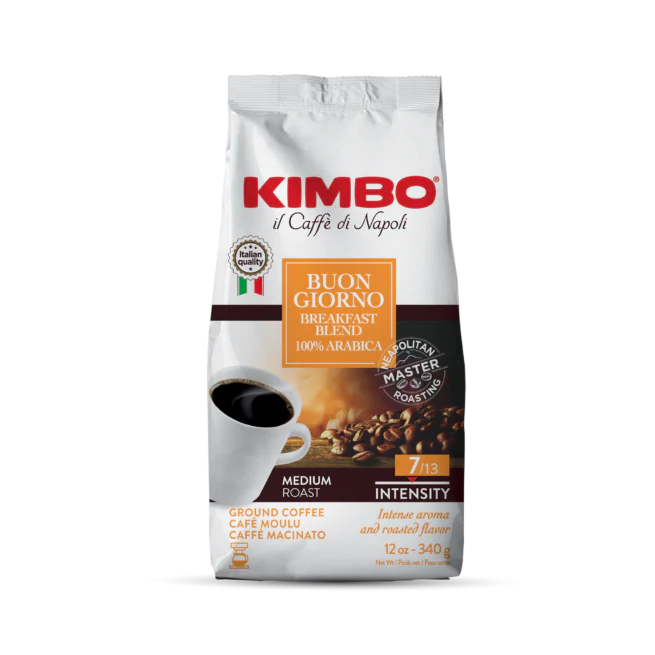 Kimbo Buongiorno Breakfast Blend Ground Coffee in Bag, 12 oz | 340g