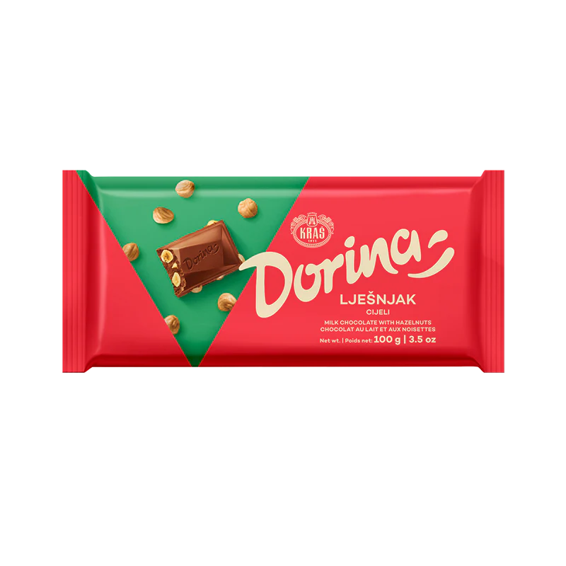Kras Dorina Milk Chocolate with Whole Hazelnut Bar, 7.7 oz | 220g
