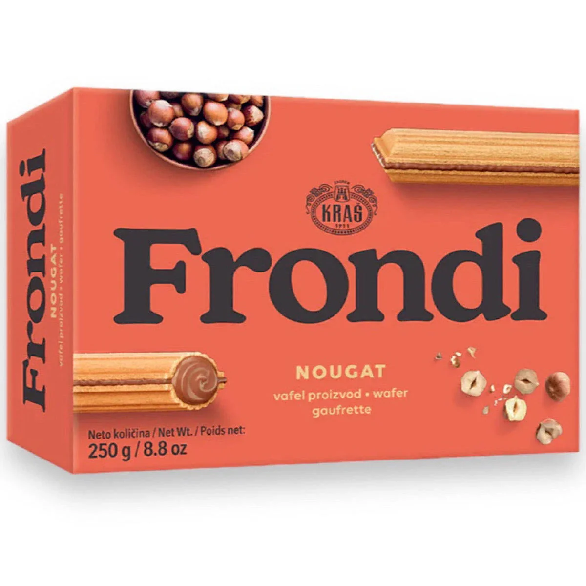 Kras Frondi Nougat Wafer Cookies, Hazelnut Filled, 8.8 oz | 250g