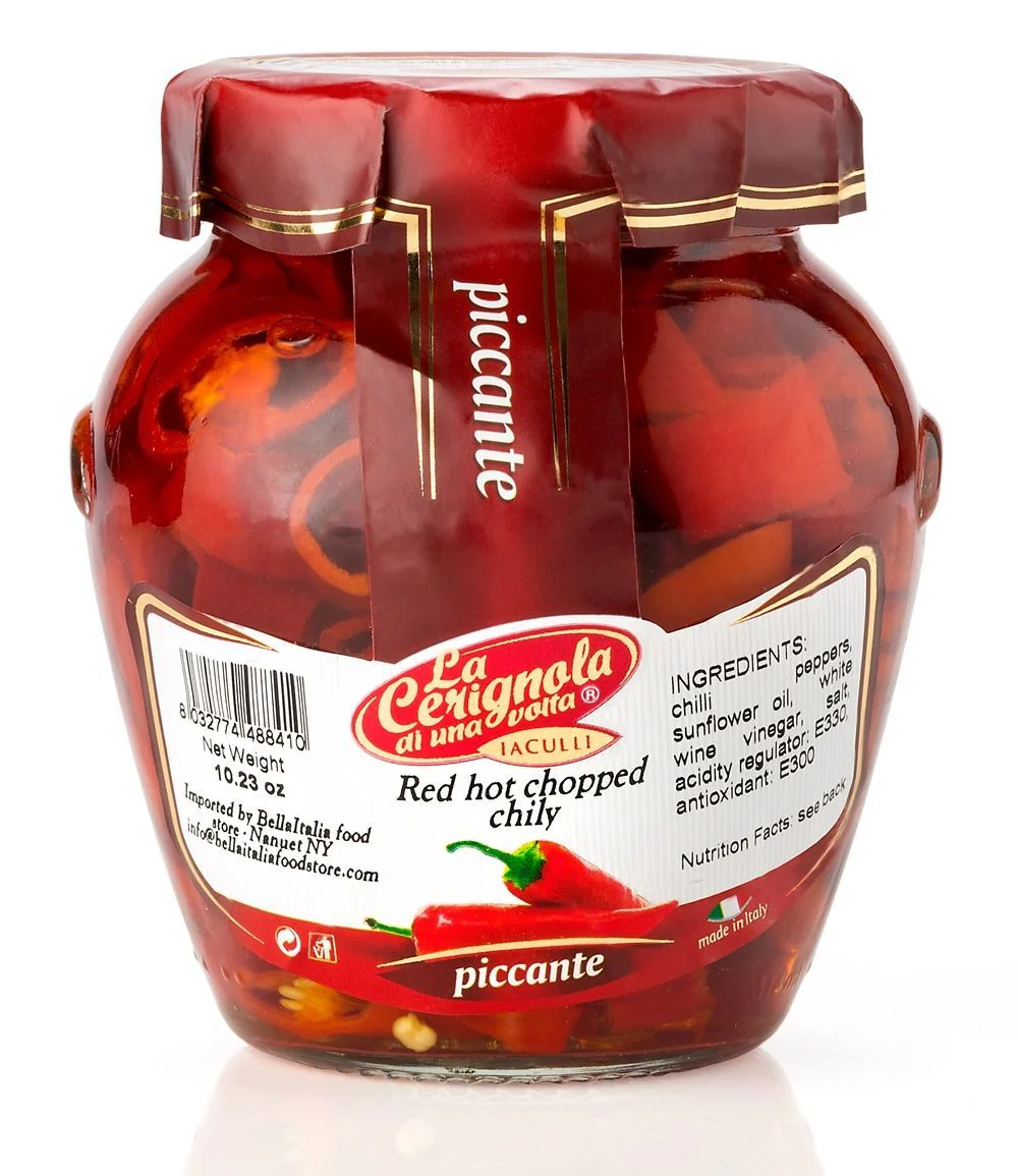 La Cerignola Di Una Volta Red Hot Sliced Chilli Peppers in Oil, 10.23 oz | 290g
