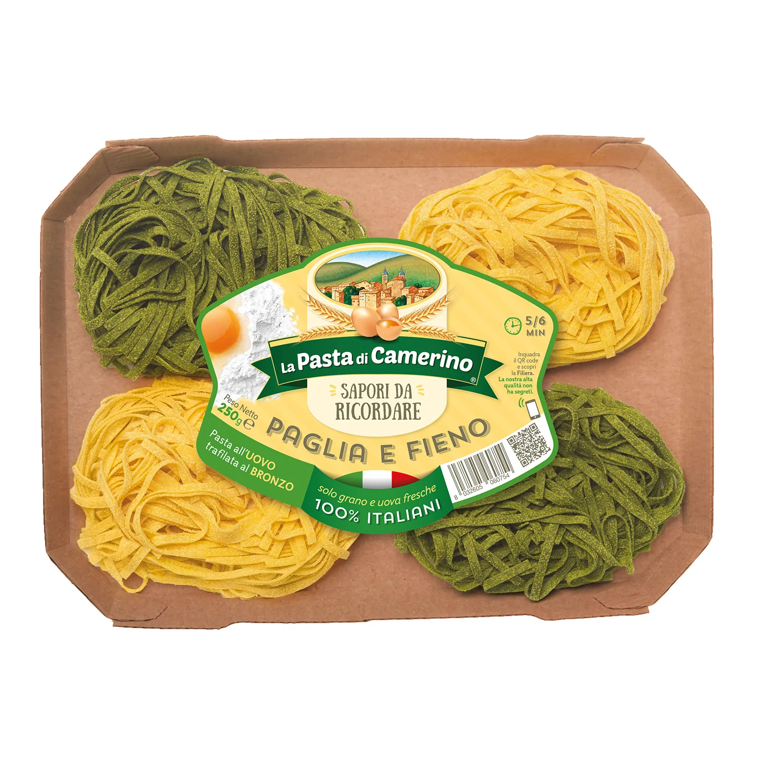 La Pasta di Camerino Paglia & Fieno Egg Pasta, Spinach and Egg, Bronze Die, 8.8 oz | 250g