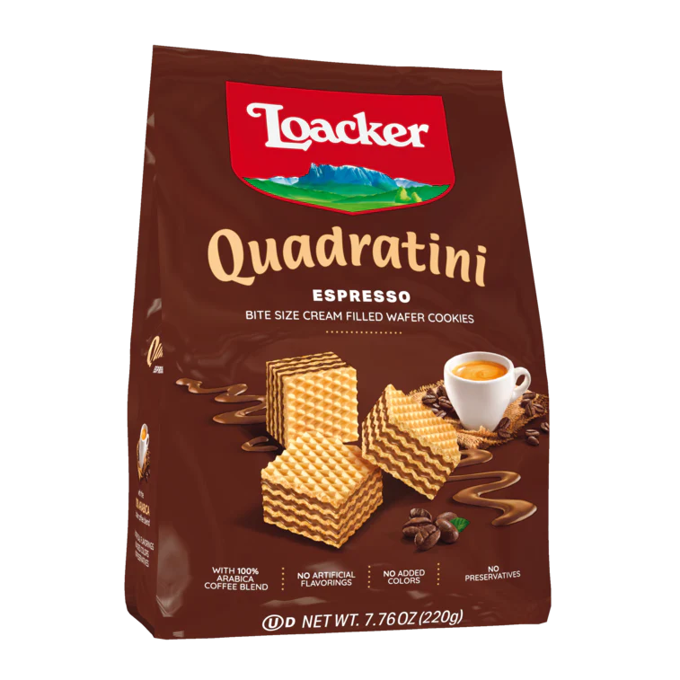 Loacker Quadratini Bite Size Wafers, Espresso, 7.76 oz | 220g