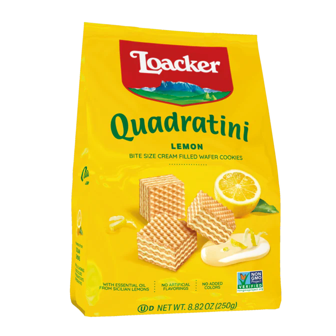 Loacker Quadratini Bite Size Wafers, Lemon, 8.82 oz | 250g