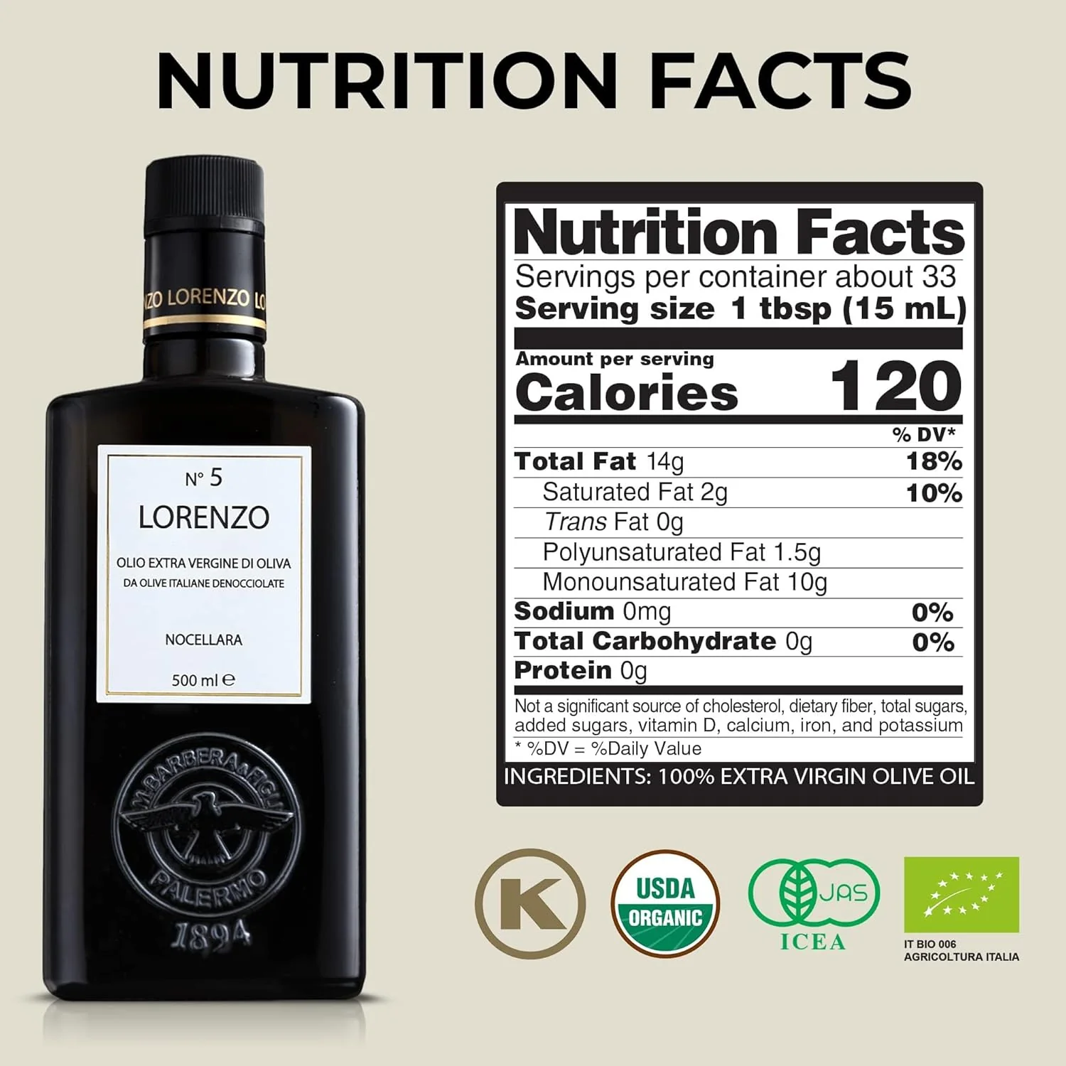 Lorenzo N. 5 Extra Virgin Olive Oil, Nocellara Del Belice, 16.9 fl oz | 500ml - Image 2