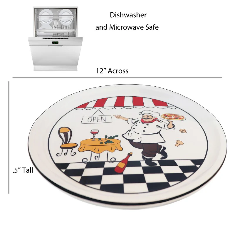 Lorren 2 Piece Round 12" Pizza Serving Platters, Chef Design - Image 2