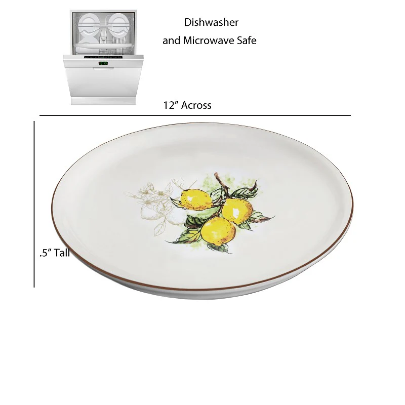 Lorren 2 Piece Round 12" Pizza Serving Platters, Lemon Design - Image 2