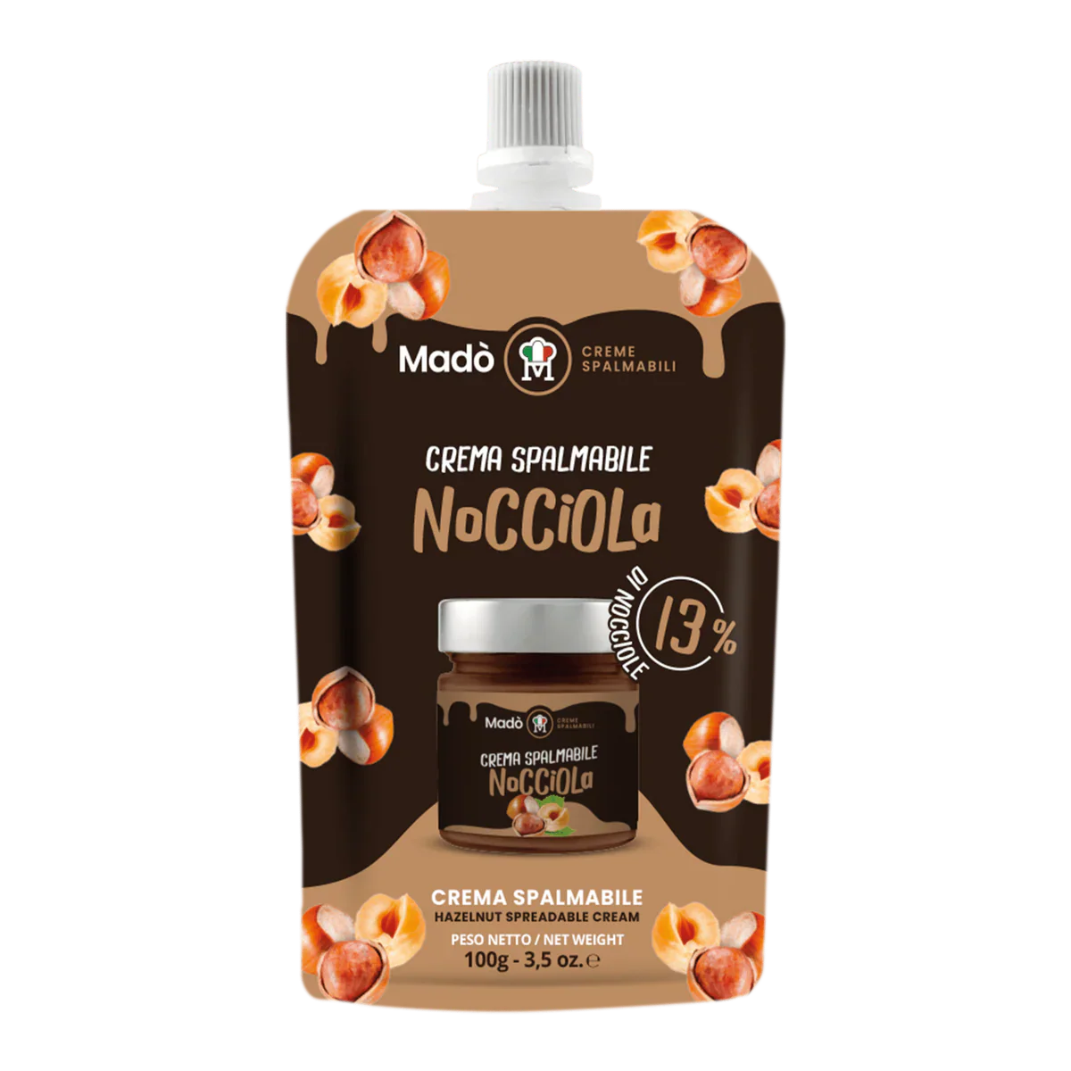 Mado Hazelnut Spreadable Cream, Squeeze Bag – 6oz | 170g | Product of Italy