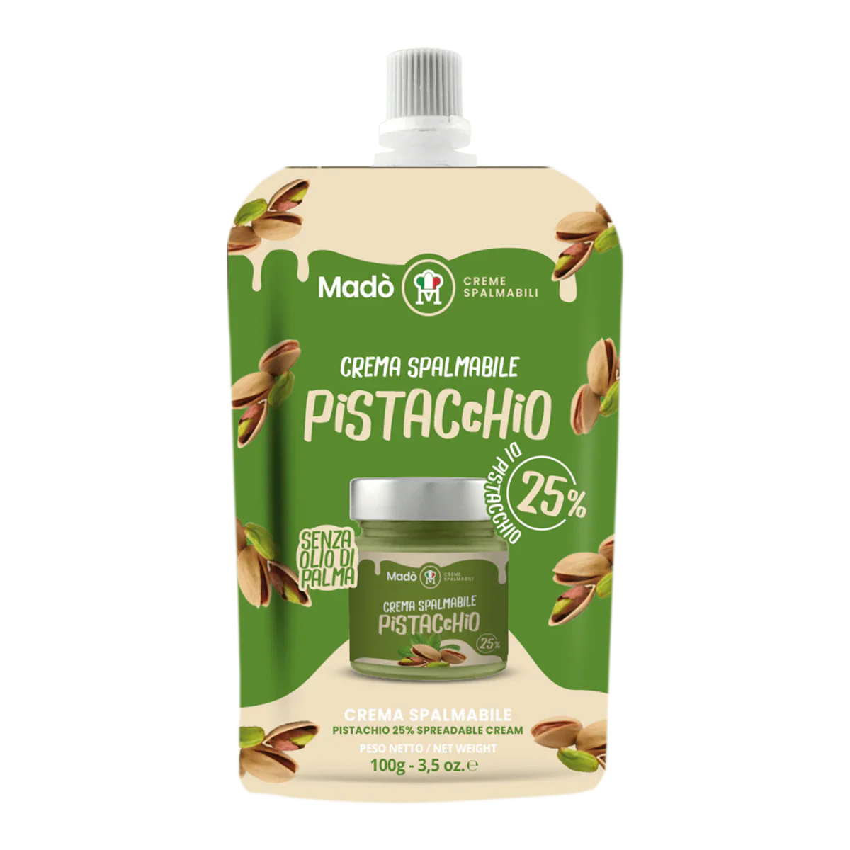 Mado Pistachio Cream Spread, 25% Pistachio, Squeeze Bag, 6oz | 170g