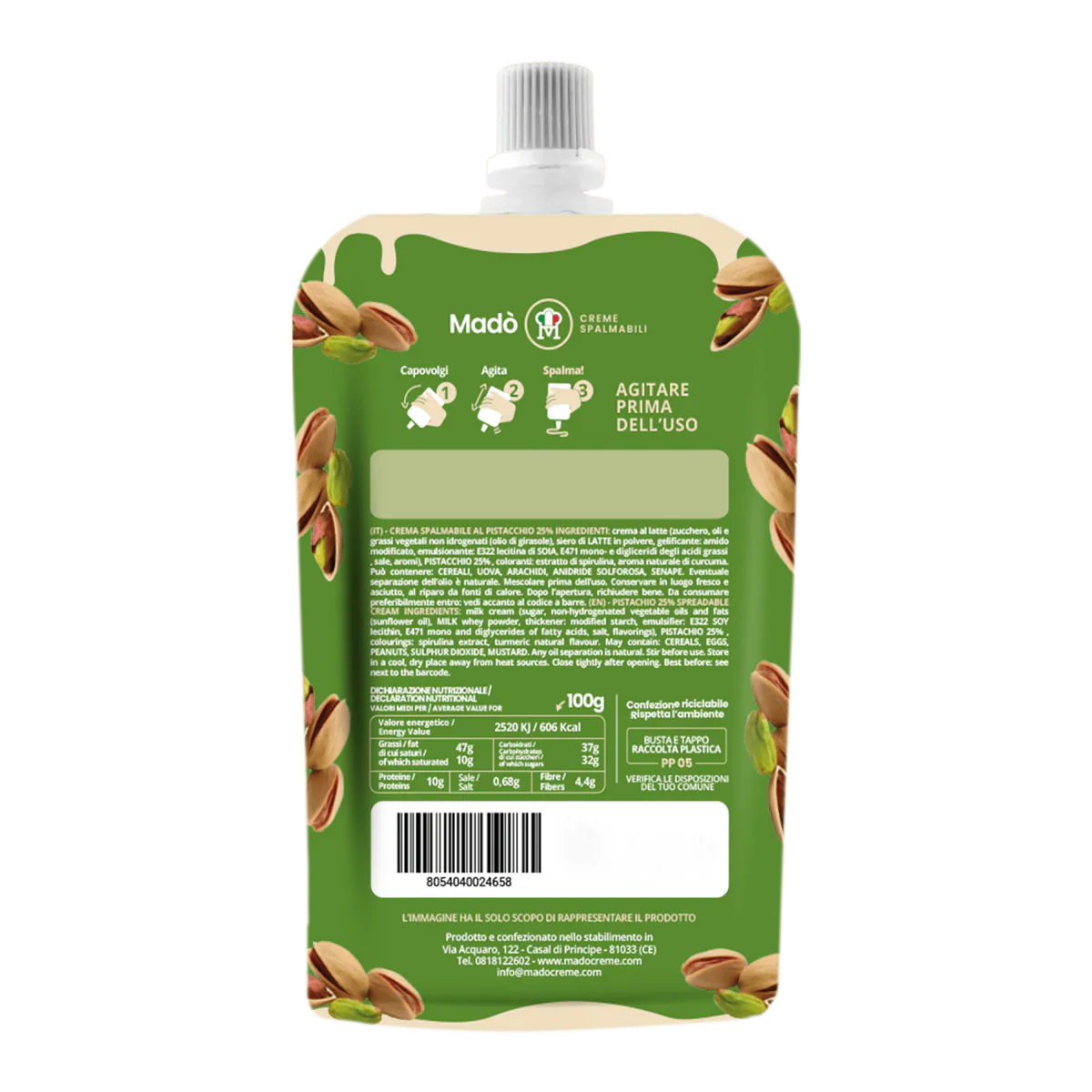 Mado Pistachio Cream Spread, 25% Pistachio, Squeeze Bag, 6oz | 170g - Image 2