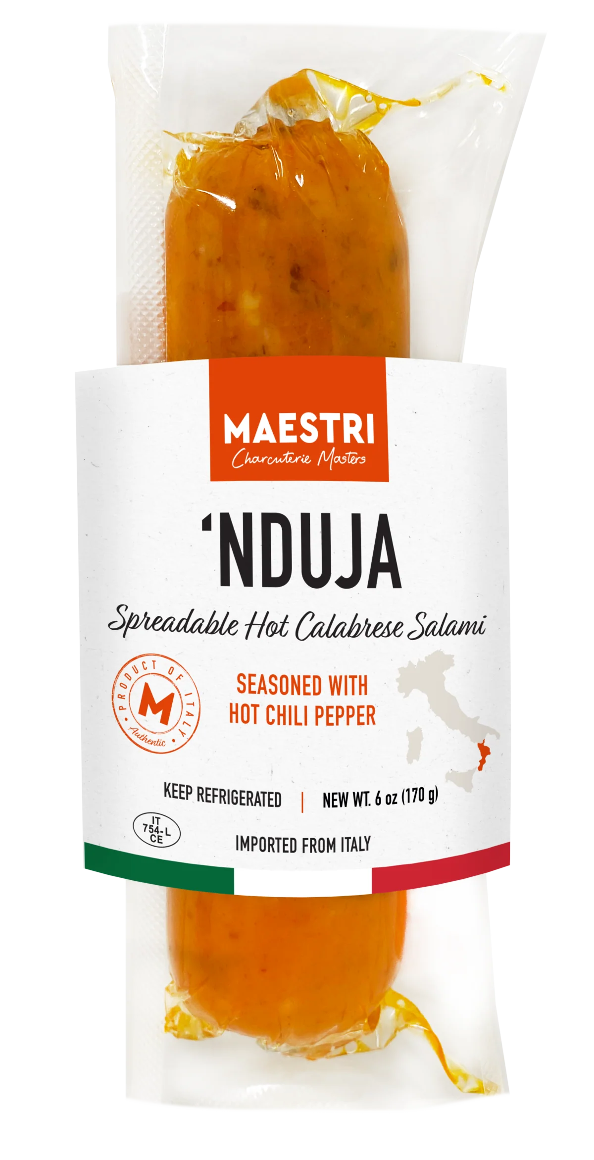 Maestri Nduja, Spreadable Hot Calabrese Salami, From Italy, 6oz | 170g