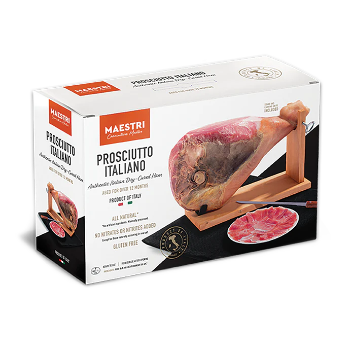Maestri PROSCIUTTO ITALIANO Authentic Italian Dry-Cured Ham, BONE-IN W STAND/KNIFE