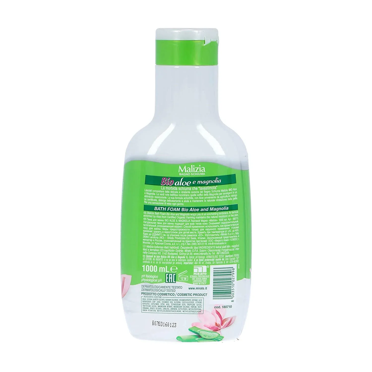 Malizia Bath Foam, Body Wash, Bio Aloe and Magnolia, 1000 ml - Image 2