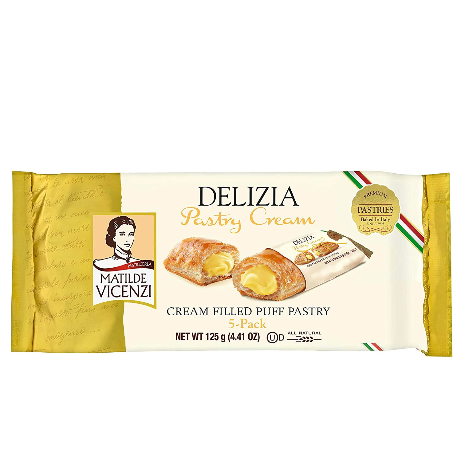 Vicenzi Puff Pastry Roll, Pastry Cream, 4.41 oz | 125g