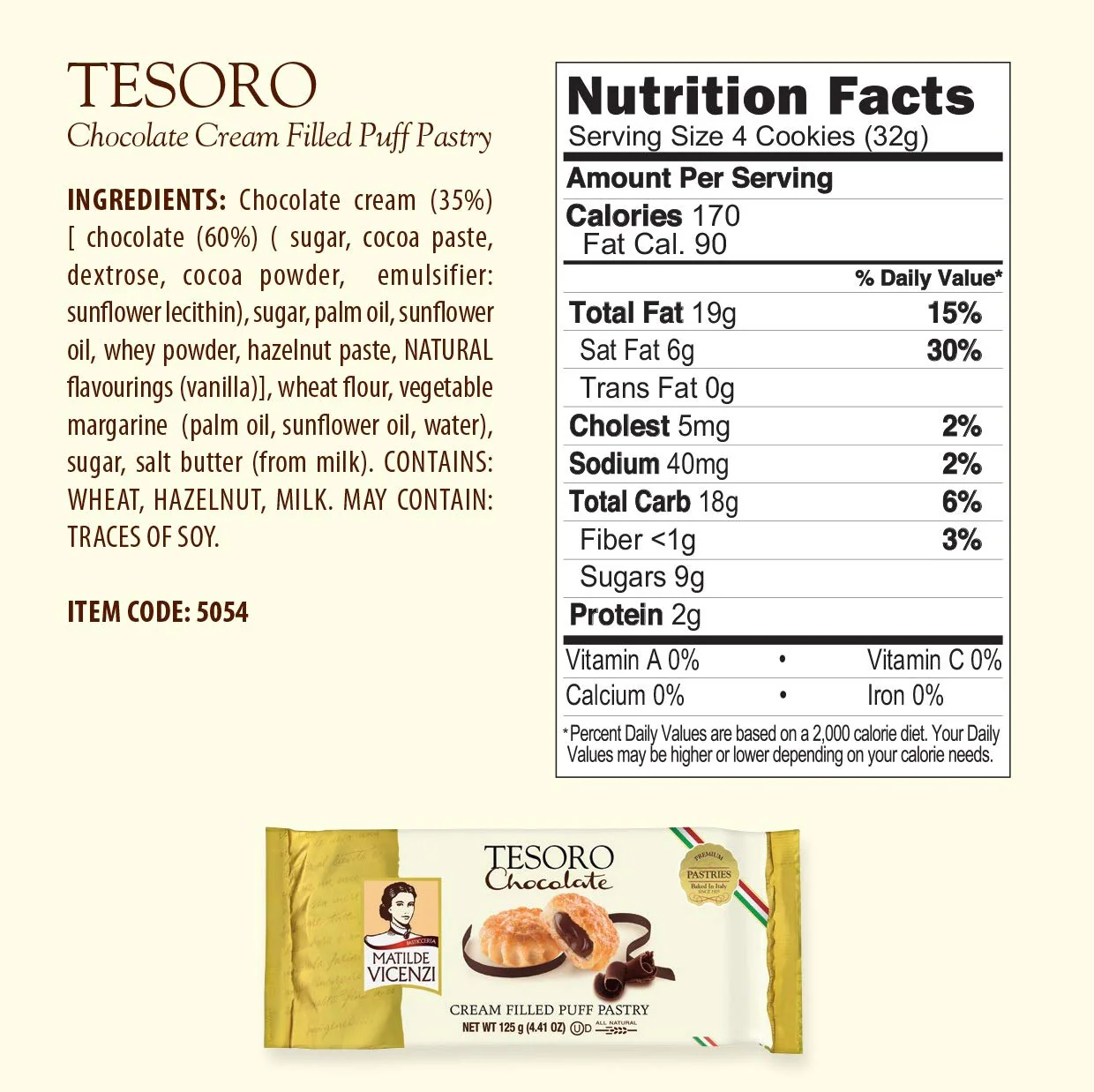 Vicenzi Tesoro Chocolate, Cream Puff Pastry, 2.29 oz | 65g - Image 3