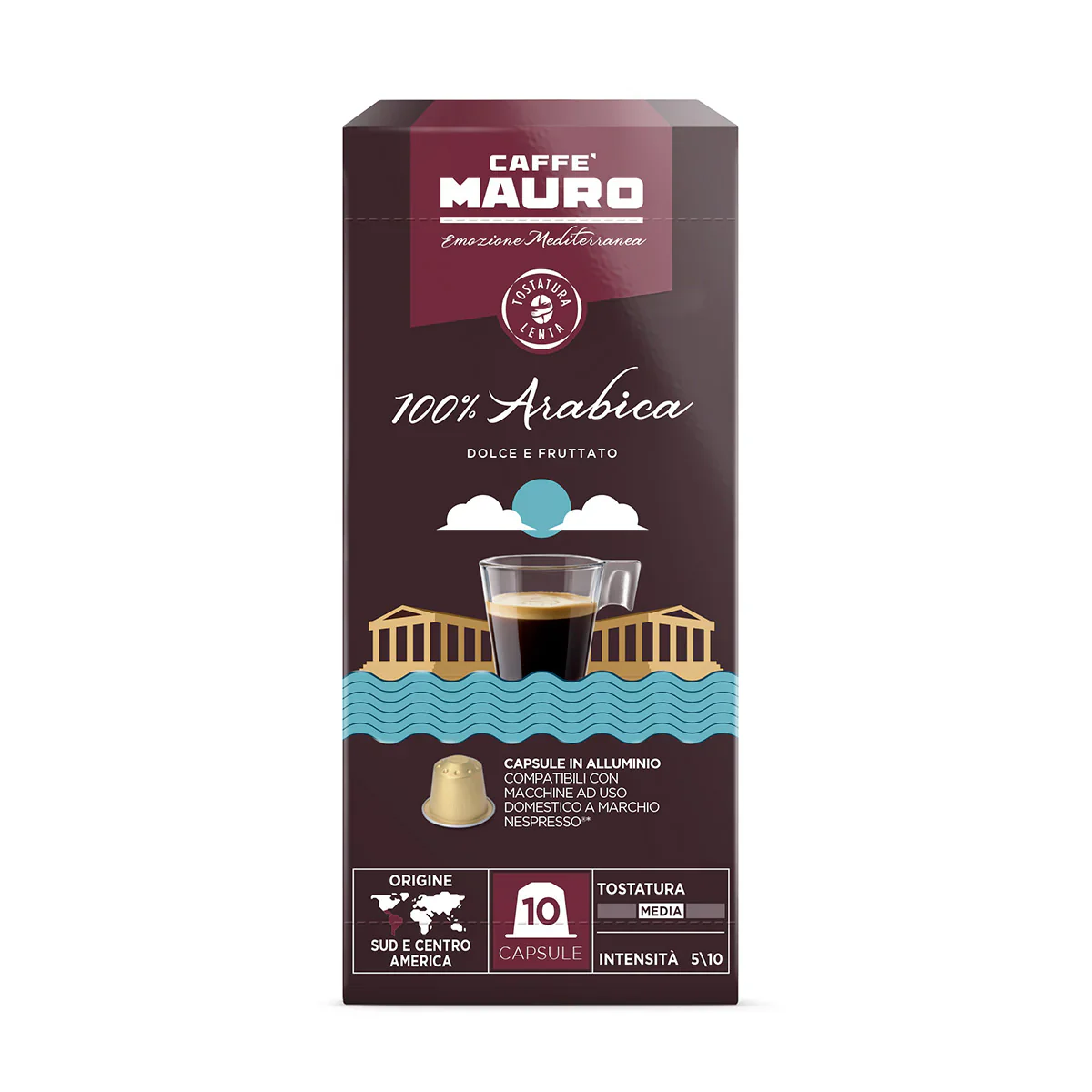 Mauro Caffe Nespresso Capsule 100% Arabica, 5/10 Intensity, 10 pk, 1.94 oz | 55g