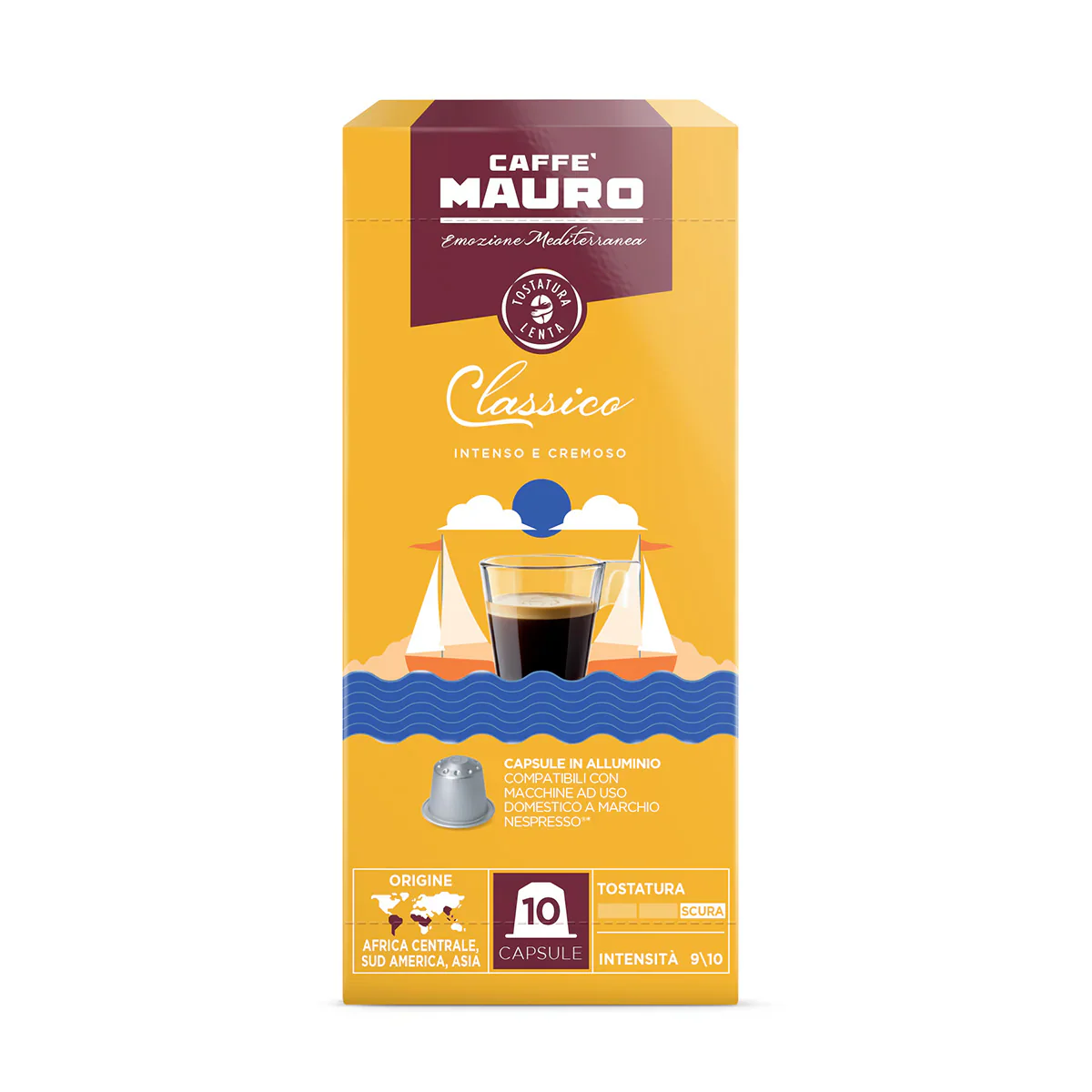 Mauro Caffe Nespresso Capsule Classic 9/10 Intensity, 10 pk, 1.94 oz | 55g