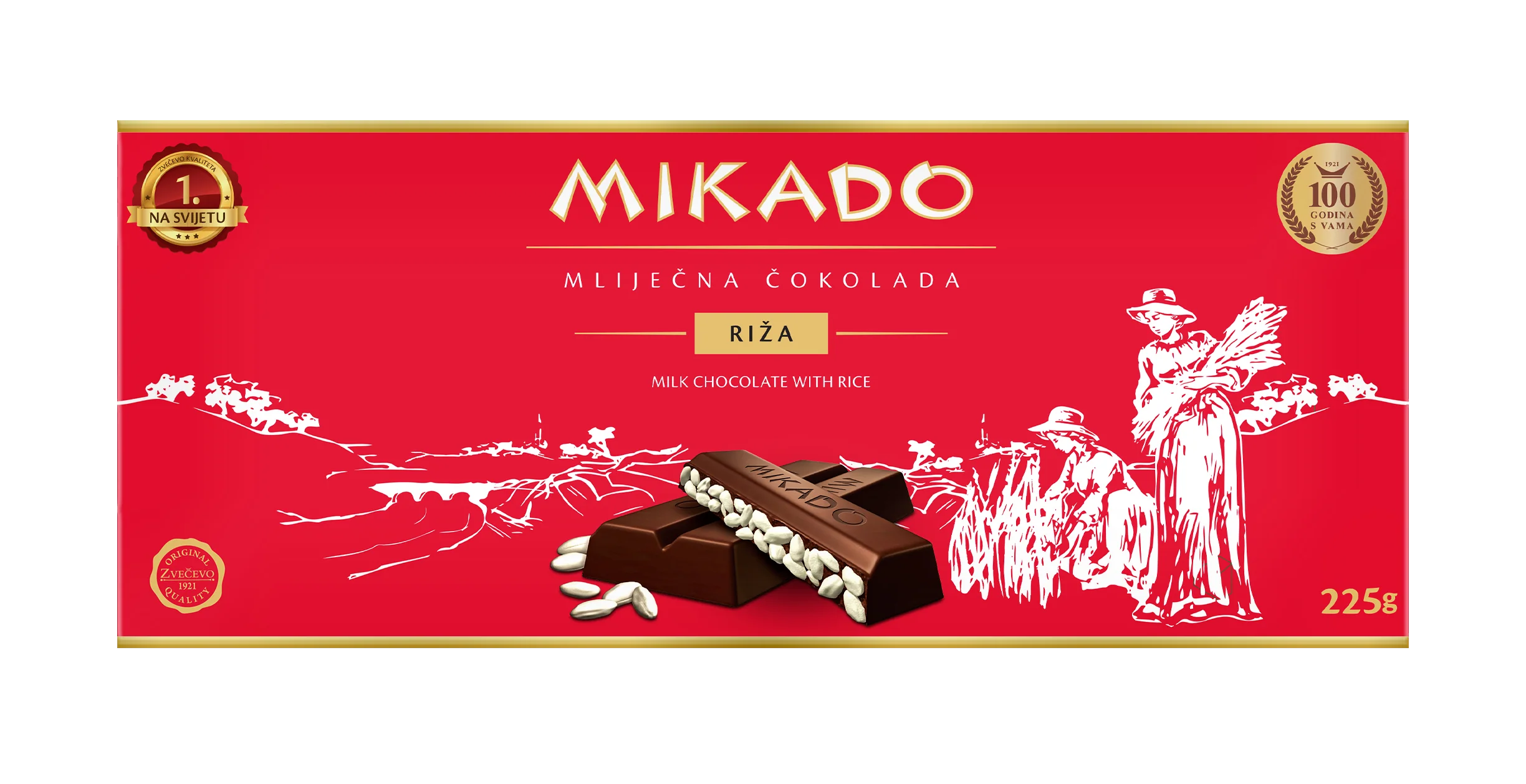 Mikado Milk Chocolate with Puffed Rice Bar, 7.9 oz | 225g