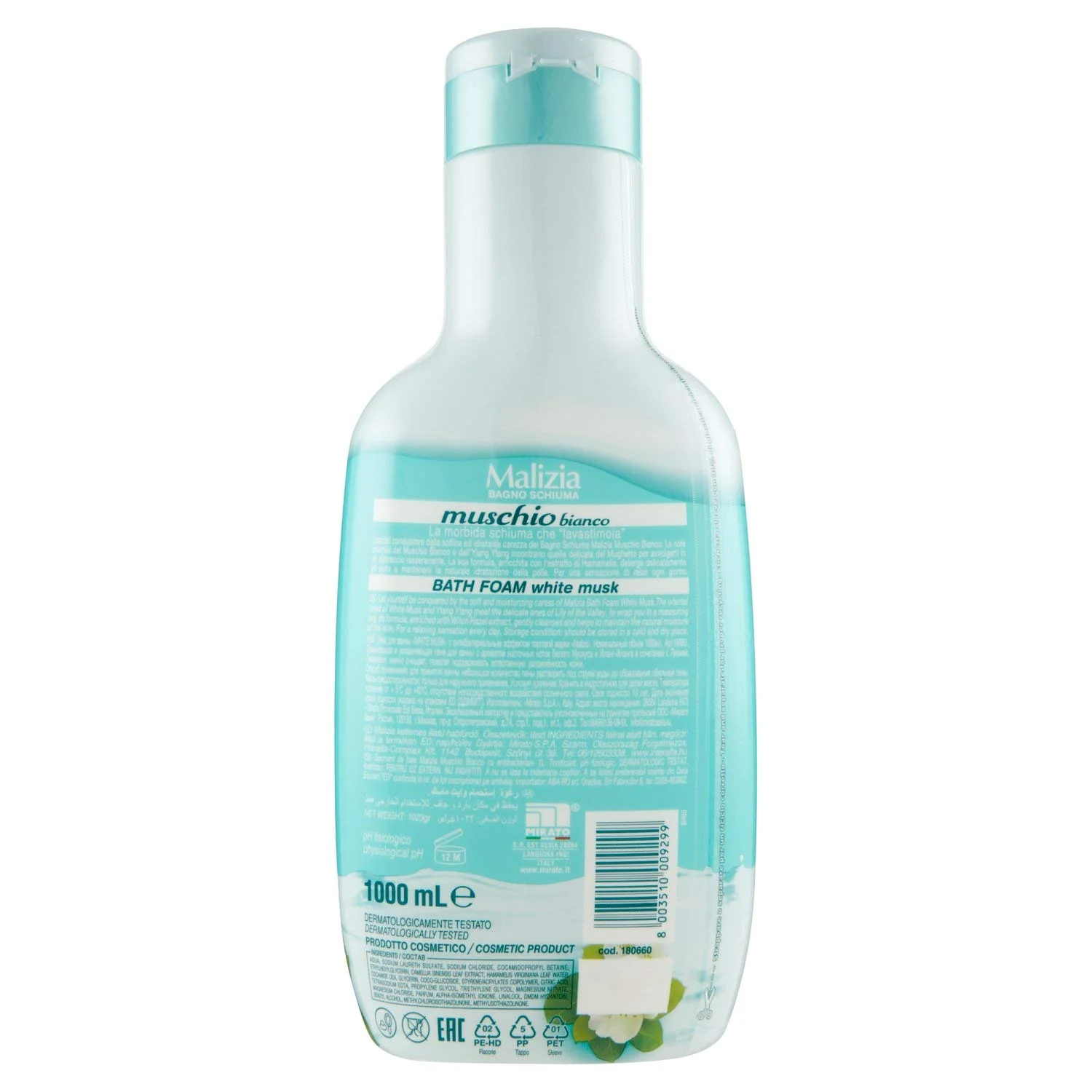 Mirato Malizia Bath Foam White Musk, Muschio Bianco, 1000ml - Image 2